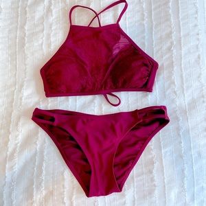 Xhileration red high neck bikini set M
